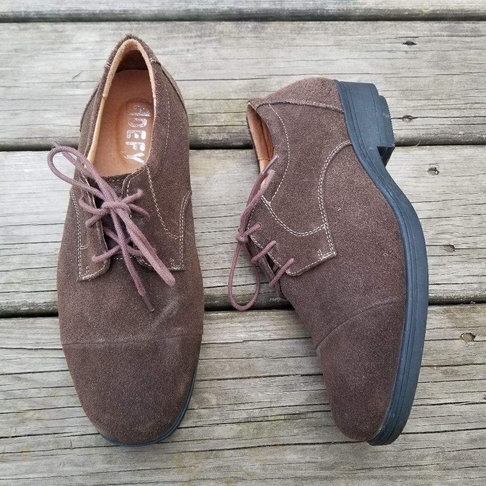 G defy Gravity Defyer Brown Suede‎ Leather Cap Toe Lace-up Oxfords Men's 7.5